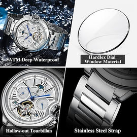 Fashion Automatic Mechanical Man Watch Date Week Waterproof Men Watch Tourbillon Stainless Steel Band Leather Band Business Men's Watches